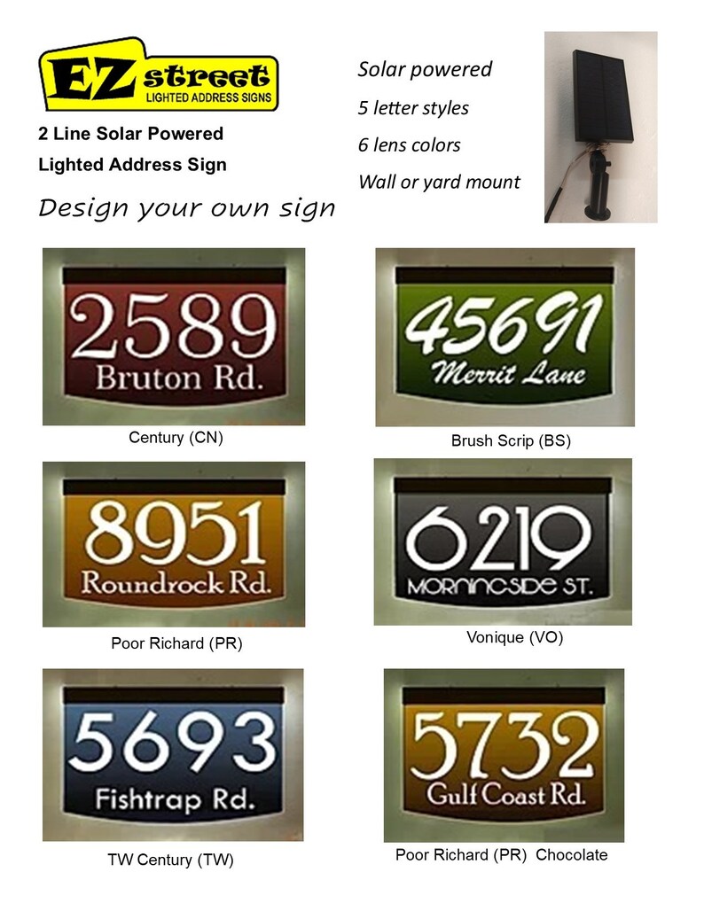 2 Line Solar Lighted Address Sign Etsy
