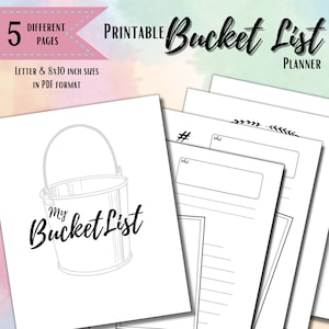 Bucket List Planner, Printable Digital Download PDF Format, Travel Life Bucket List, Scrapbook Style