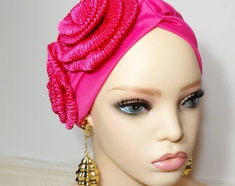 Pre-Tied Turban Hat | Women Pretied Head Wrap | Hair Loss Cover | Side Flower Design Turban Hat | Pretied head Scarf