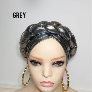 Turbante trenzado metálico, diadema preatada para mujer, sombrero de turbante Chemo, turbante de moda, sombrero preatado, sombrero de turbante para mujer