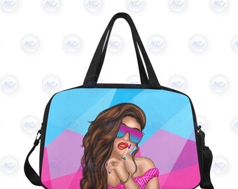 Pink Blue Gym Bag| Overnight Weekend Travel| Summer Beauty| Flight Holiday Luggage Carry On| Pink Blue Sunglasses| Free Shipping