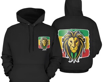 Lion of Judah With Rasta Flag Hoodie| Mens Black Hoodie| Lion of