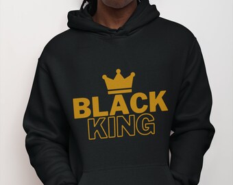 Black King Hoodie| Black King Gold Word Art Hoodie| King Royalty Jumper| Mens Hoodie| Mens King Crown Hoodie