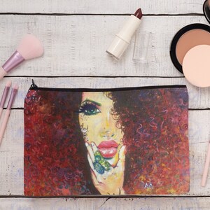 Locs Dreads Red Lips Make Up Phone Keys Medication Natural Afro Hair Unique Gift Black Mothers Day Afrocentric Art Pouch with Zipper