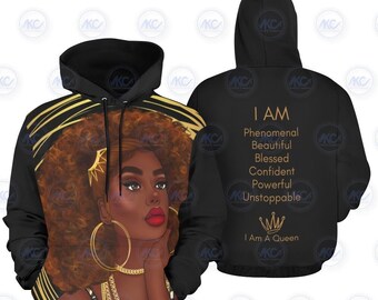 Big Afro Hoodie| Black Woman Natural Hair Jumper| Womens Art Hoodie| Black Woman Hoodie|