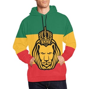 Roots Festival Hoodie mit Lion of Jehuda Hoodie Block Stripes Rot Grün Gelb mit Lion of Jehudah Für Reggae Festival