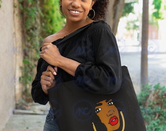 Tote Bag |Shopping College Book Bag | All Afro Red Lips| Natural Afro Hair Woman| Afrocentric Bag| Unique Gift Present| Black Woman Tote Bag