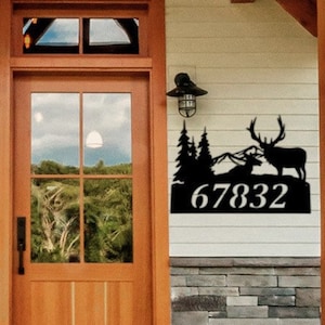 Custom Elk Address Sign: Mountain House Decor, Personalized Metal Art