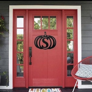 Metal Pumpkin Monogram Door Hanger: Fall Thanksgiving Decor