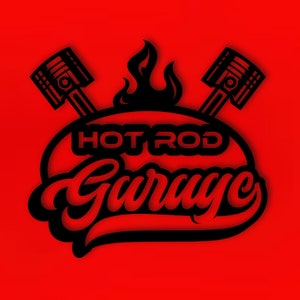 Hot Rod Garage Metal Sign: Man Cave Workshop Decor