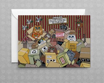 Cats in Boxes – Heap of Fun | Whimsical Cats in Cardboard Boxes | Non Occasion Card | Blank Greeting Card