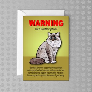 Warning - Risk of Stendhal's Syndrome | Cute Cat Card | Non Occasion Card | Blank Greeting Card