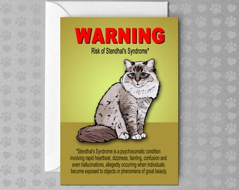 Warning - Risk of Stendhal's Syndrome | Cute Cat Card | Non Occasion Card | Blank Greeting Card