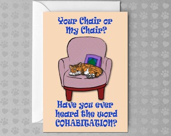 My Chair or Your Chair - Have You Ever Heard The Word Cohabitation? | Funny Cat Card | Non Occasion Card | Blank Card