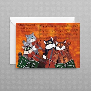 Gatos clásicos - Cuarteto de cuerdas - Claude Debussy / Tarjeta sin ocasión especial / Tarjeta de felicitación en blanco