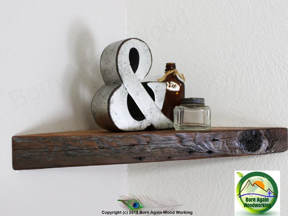 Floating Corner Shelf Rustic Wood Corner Shelf Easy Corner Shelf Wood Corner Shelf Walnut Stain Corner Shelf Small Shelves 10 - 10.5" sides