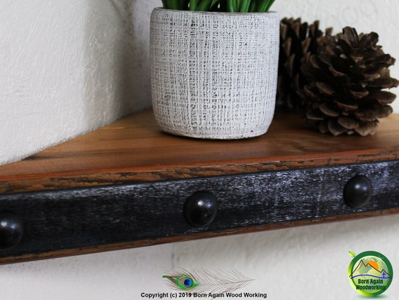 Floating Corner Shelf Thick Corner Metal Trimmed Floating Wood Shelf