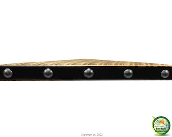 Rustic Circular Sawn Corner Shelf – Walnut Finish, Steel Strap & Nail Heads