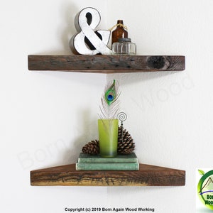 Floating Corner Shelf Thick Corner Metal Trimmed Floating Wood Shelf