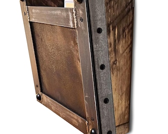 Wall Folder Menu Organizer Industrial Rustic Wall Mounted Metal Office Restaurant Folder Magazine rack Nail Heads Rust Made From Barn Roof