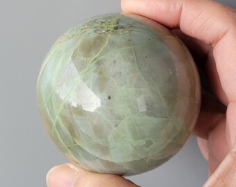 2.6" Green Moonstone Carved Crystal Sphere, Garnierite Moonstone Sphere 67mm 418g