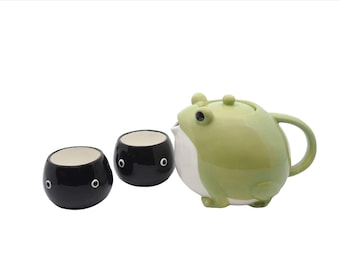 Frog tea set,Tea pot,Porcelain tea set,Tea cups,Very Cute,Kawaii Unique