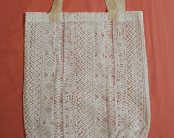 White Chevron See Through Lace Tote Bag Shabby Chic Hand Made Bridesmaid Gift Spring Season Tote