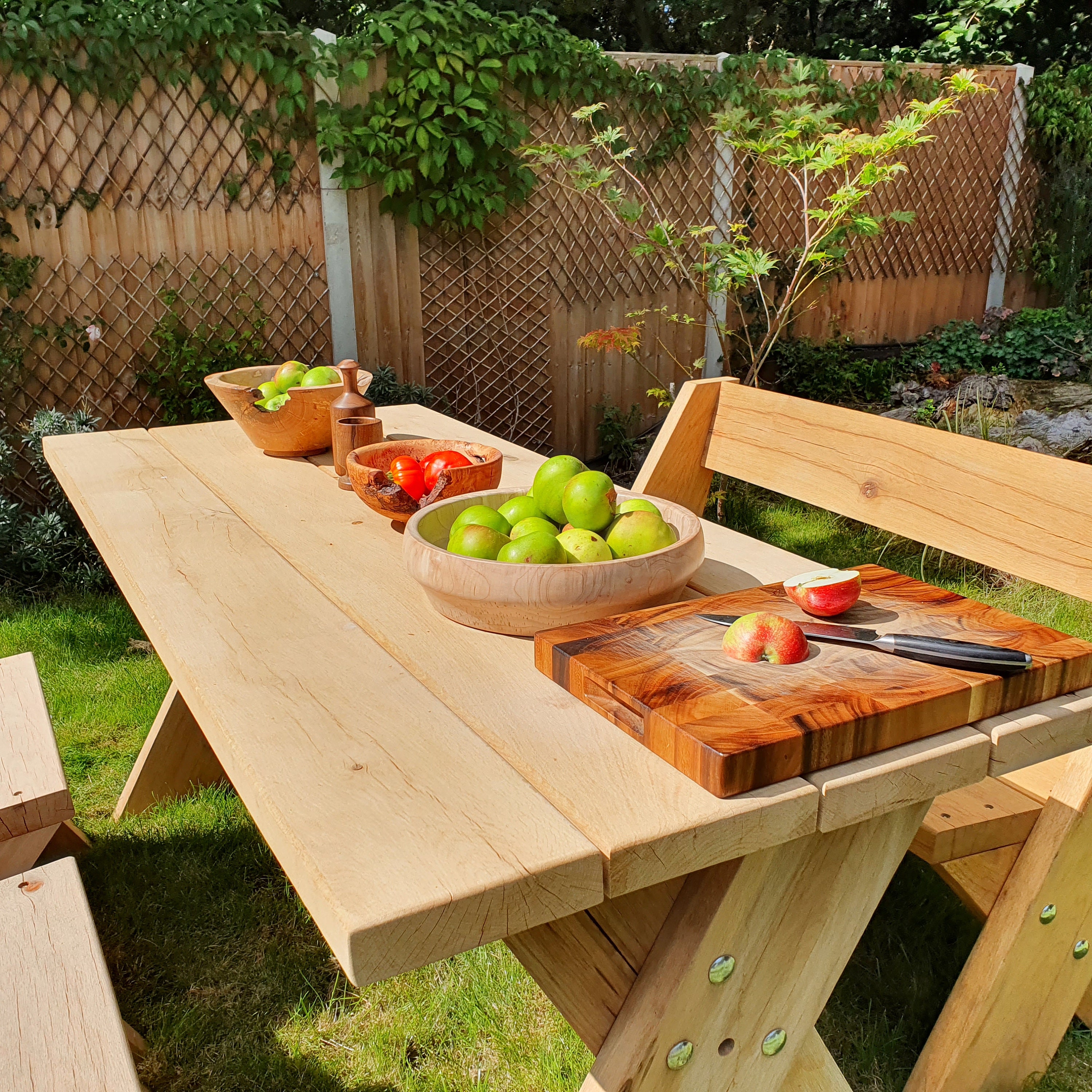Oak Garden Furniture Rustic Outdoor Table and Benches Patio Etsy