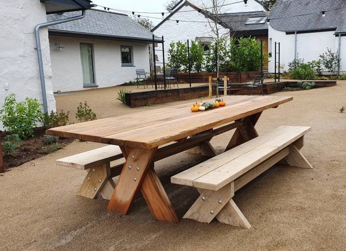 3m Rustic Table with Benches Luxury Oak Garden Furniture Etsy