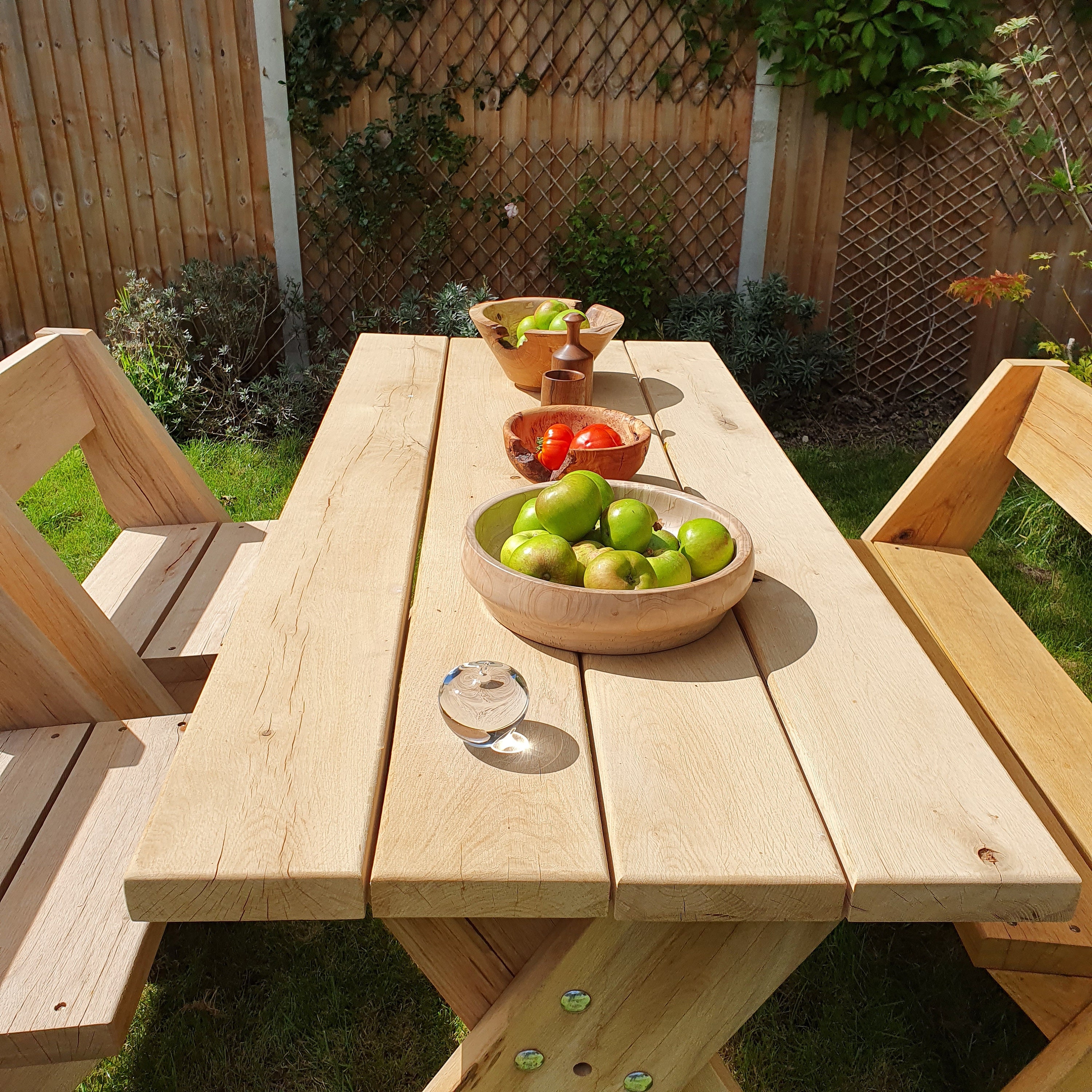 Oak Garden Furniture Rustic Outdoor Table and Benches Patio Etsy