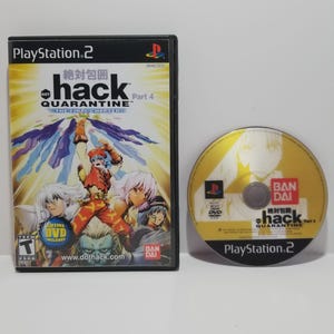 May include: A PlayStation 2 video game case and disc for .hack//Quarantine Part 4. The case features anime-style artwork with characters in vibrant colors. The disc is gold with the game title and logo.