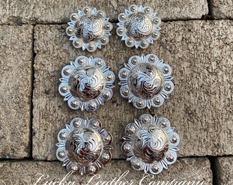 Antique Silver Berry Concho: Sapphire Rhinestones, Western  display picture 3