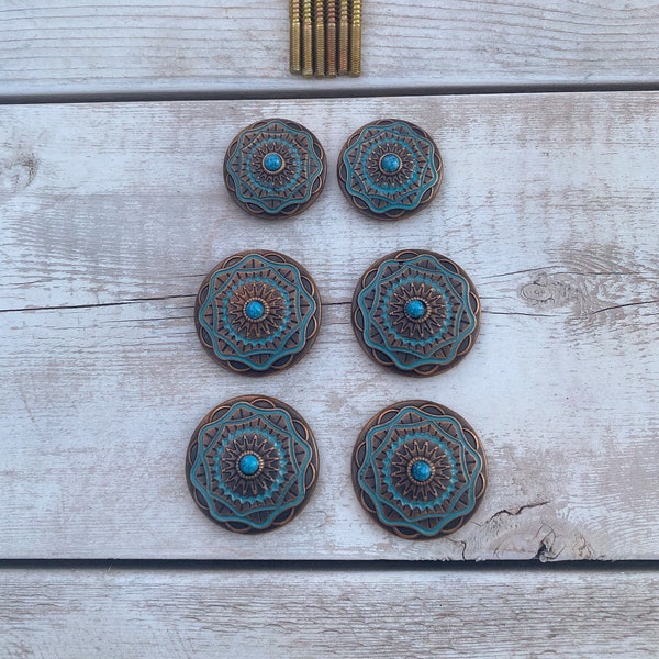 Copper & Turquoise Saddle Set, Saddle Set, Replacement Conchos, Western Concho Set