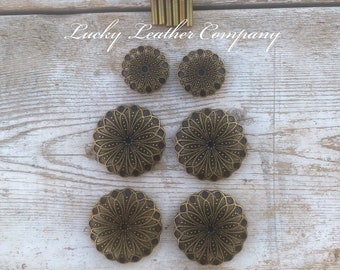 Juego de silla de montar floral de latón antiguo, juego de silla de montar para caballo, conchos turquesa, juego de conchos, aparejos para caballo, conchos de repuesto