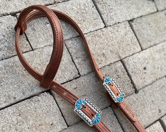 Butter Soft Herman Oak Headstall, Turquoise Buckle, Working Headstall, Western, Top Quality, USA Made