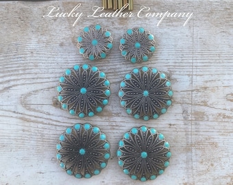 Ensemble De Garnitures Western City Slicker Avec Cabochon Turquoise Gravé Pour Selle - CON424-L-B-SD-SET