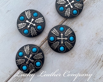 Turquoise & Black Cross Concho - Tack Making - Leather Craft - Replacement Concho