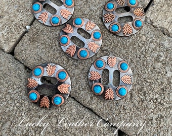 Turquoise Stone Slotted Conchos, Western Conchos, Tack Conchos, Replacement Concho, Tack Making Concho, Leather Crafting