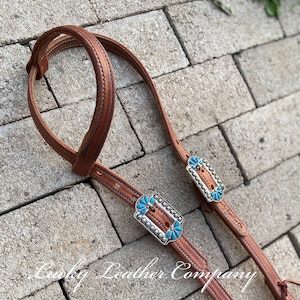 Butter Soft Herman Oak Headstall, Turquoise Buckle, Working Headstall, Western, Top Quality, USA Made