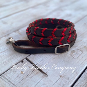 USA Made, Metallic Red & Chocolate Barrel Reins, Barrel Racing, Trail Riding, Butter Soft Leather Reins, Chocolate Reins, Handmade