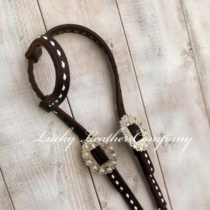 Custom Buckstitch Butter Soft Chocolate Headstall, Stainless Steel Quick Change Headstall, Custom Buckstitch Color, USA Made Headstall