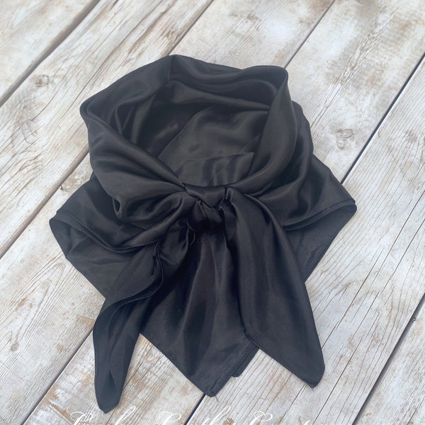 Black Wild Rag, 35"x 35", Western Scarves, Boho Scarf, Cowboy Rag, Black Scarf