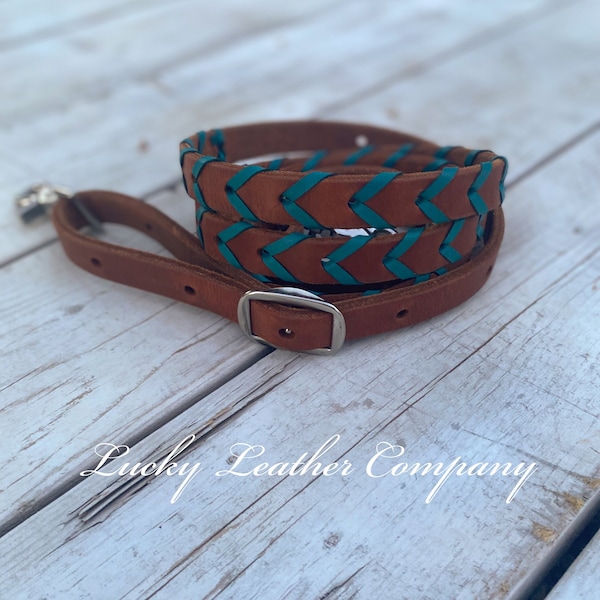 USA Made, Turquoise Herman Oak Barrel Reins, Butter Soft Reins, Turquoise Reins, Barrel Racing, Western Reins