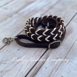 USA Made, Chocolate & White Laced Barrel Reins, Butter Soft Leather, Trail Riding, Handmade, Barrel Racing