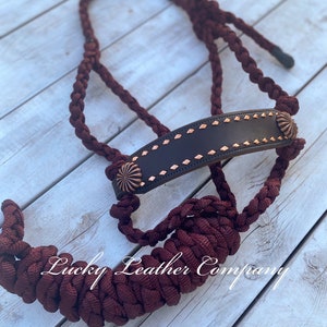 Maroon & Copper Mule Tape Halter, Bronc Halter, Horse Tack, Leather Halter, Copper Halter, Maroon Tack