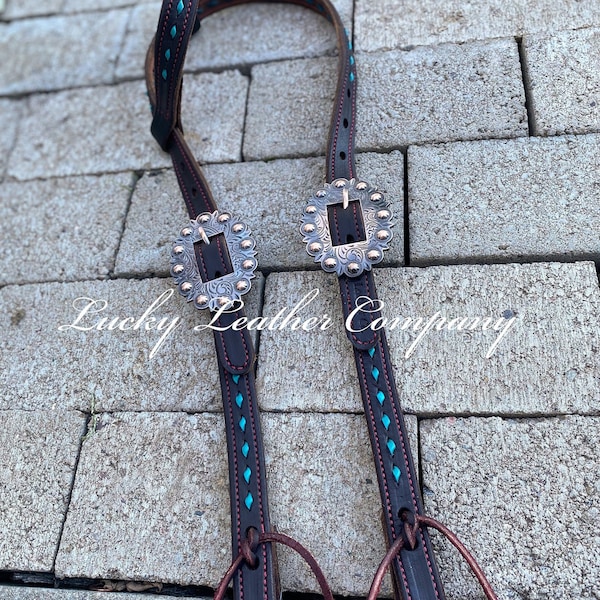 Butter Soft Chocolate & Turquoise Headstall, Working Headstall, Western Headstall, USA Made