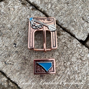 3/4&quot; Rose Gold & Blue Buckle with Keeper - Tack Buckle - Replacement Buckle - Hardware