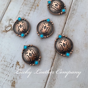 Copper & Blue Thunderbird Concho, Replacement Concho, Tack Making, Hardware, Leather Crafting