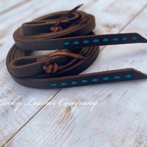 USA Made, Custom Buckstitch Split Reins, Butter Soft Chocolate Reins, Custom Color, Western Tack, 5/8&quot; wide, Handmade