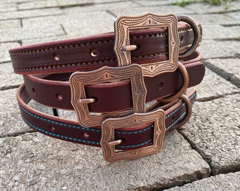 Genuine Burgundy Leather Dog Collar, USA Made, Leather Collar, Handmade, 3/4" wide